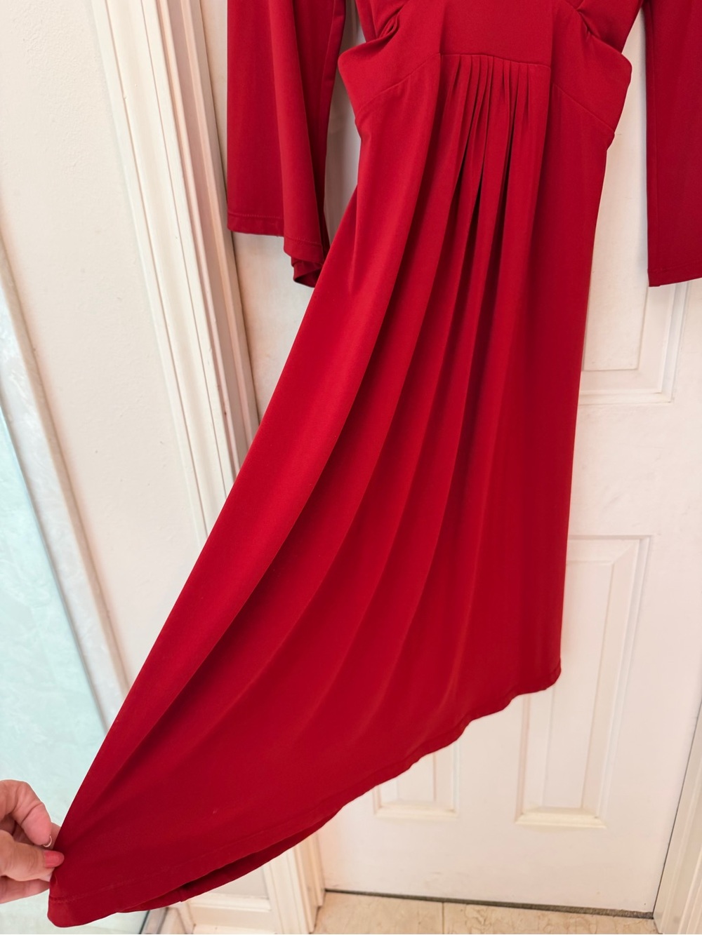 Mixit Red V-Neck Midi Flared Soft Knit Dress with Wrap Tie Belt, Sz 6 - Picture 5 of 14